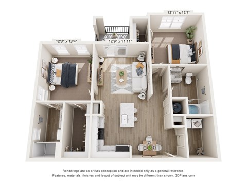 A 3D floor plan of a house with dimensions and a disclaimer.